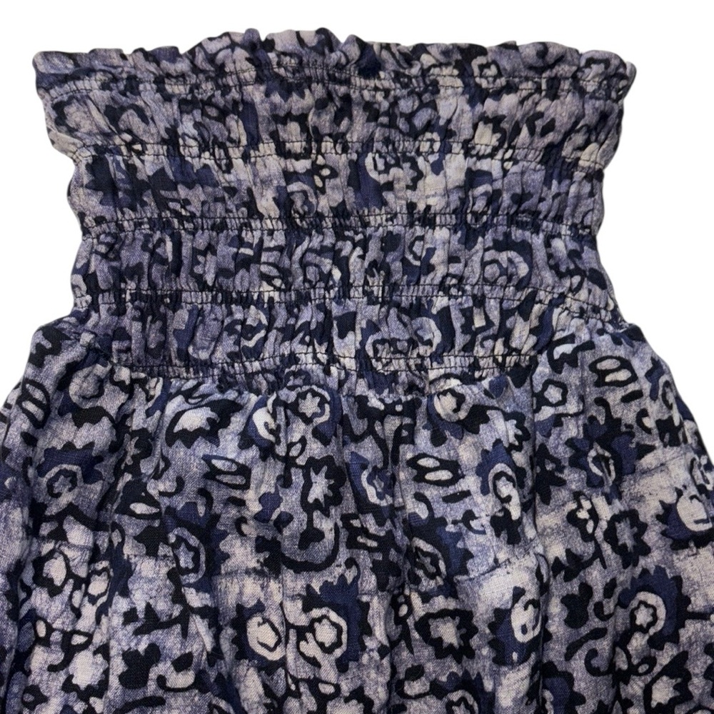 Faherty Indigo Strapless Maxi Dress with Smocked Bodice & Boho Print XS Pockets - Picture 6 of 12